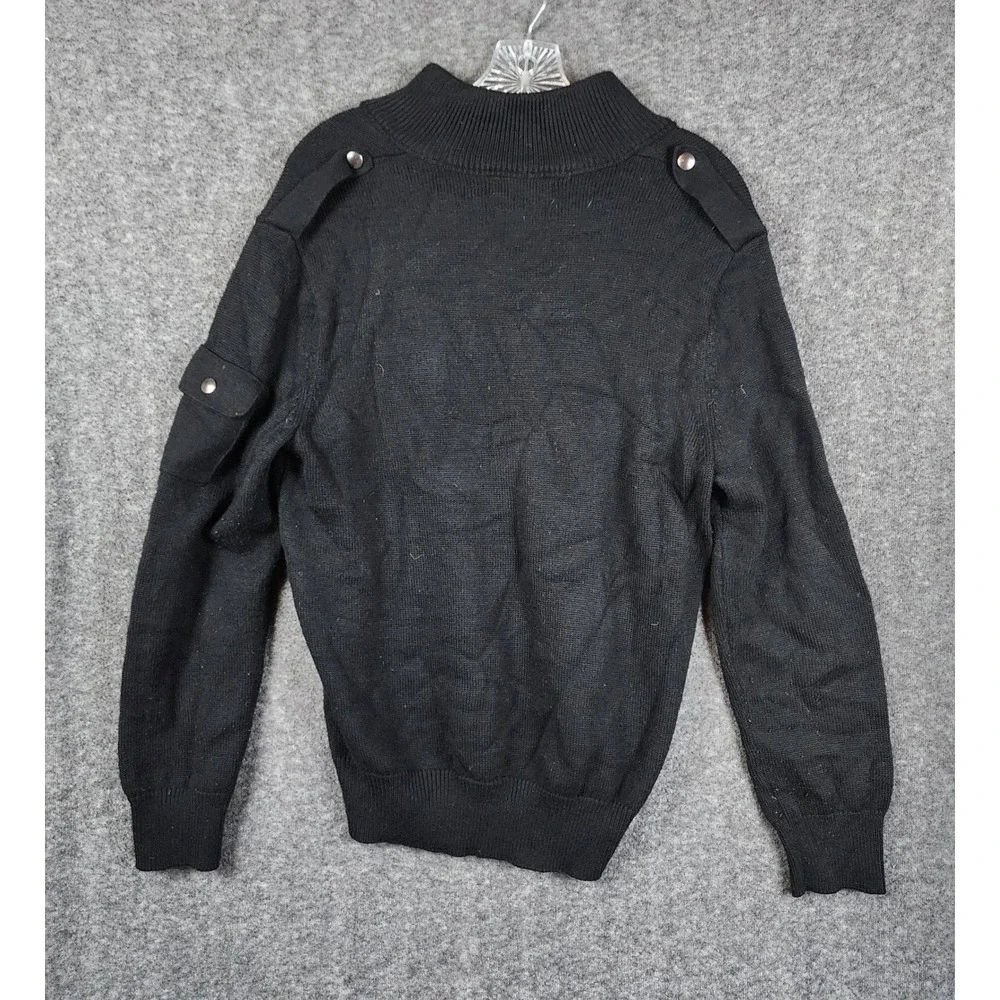 Banana Republic Sweater Men Size M Black Wool Blend Military Epaulet Quarter Zip